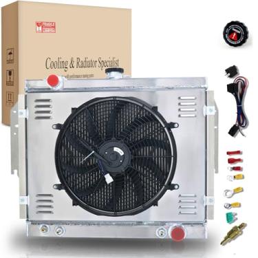 Imagem de CW-AutoParts Radiador de alumínio com núcleo de 3 fileiras para Dodge D150 D250 D350 W150 W150 W250 W350 Ramcharger Pickup Trucks 5.2L 5.9L V8, com 1 x ventilador e relé