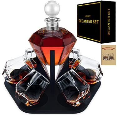 Imagem de Conjunto de decantador de uísque de diamante de 6 vidros com copos, conjuntos de decantador de uísque para homens, decantadores para álcool e conjunto de vidro, conjunto de decantador de bourbon para presente, decantador de bebidas de tequila