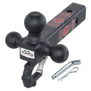 Imagem de TOPTOW Engate de reboque de três esferas com bolas de engate e gancho de reboque Beast preto fosco serve para receptor de 5 cm, com kit de pino de engate