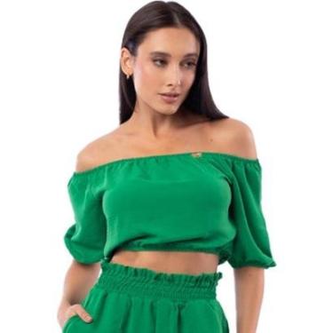 Imagem de Blusa Ciganinha Onça Preta Manga Bufante Av23 Verde Feminino-Feminino