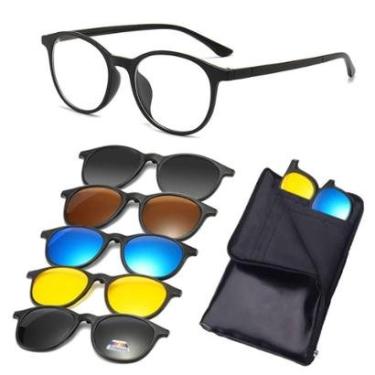 Imagem de Armação de Oculos Masculino Para Grau + 5 Clip On Troca Lentes de Sol Polarizado Proteção 100% Uv-Masculino