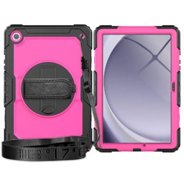 Imagem de Capa de TPU à prova de choque para Samsung Galaxy Tab A9 Plus 2023 SM-X210/SM-216/SM-X218 11 polegadas, capa protetora resistente com protetor de tela + alça de ombro + suporte giratório (PC rosa)