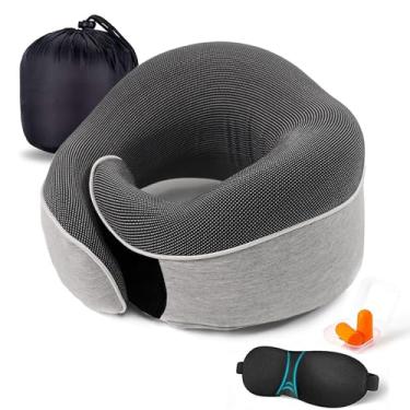 Imagem de Travesseiro de pescoço para viagem com suporte de queixo ajustável 100% de espuma viscoelástica pura para casa, aviões e carro, ergonômico, macio, melhor travesseiro de pescoço inteiro para dormir (cinza)