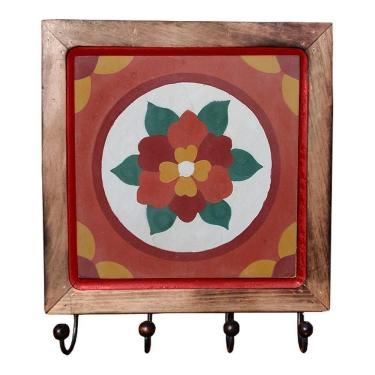 Imagem de Cabideiro Em Madeira Com Ladrilho Hidráulico Porta Chaves Roupas Bolsas Ladrilho F2