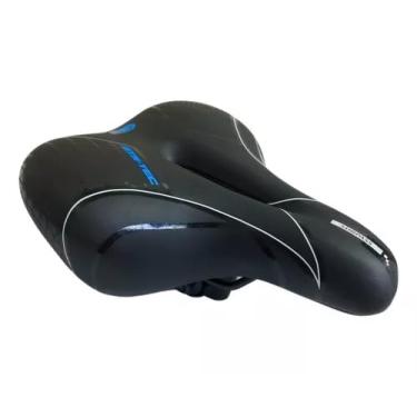 Imagem de Selim Bicicleta Confortável Vazado Largo com Gel e Elastômeros Macios com Refletor Traseiro GTS-TEC Preto com Detalhes em Azul, Coxim, Banco