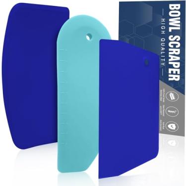 Imagem de Walfos Conjunto de 3 raspadores de massa, espátulas flexíveis de silicone, ferramenta raspadora de massa de plástico de cozinha para massa de pão, fermento, bolo, cobertura de fondant, azul e
