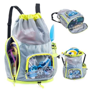 Imagem de Mochila com cordão à prova de areia - Mochila de praia de malha com compartimento para sapatos - Bolsa de natação para praia, piscina - Bolsa de piscina com bolsos para artigos de higiene - Bolsa de
