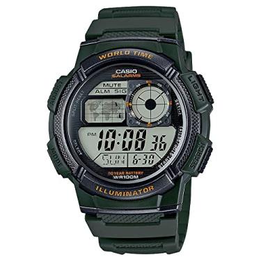 Imagem de Casio Relógio masculino de resina de quartzo com bateria de 10 anos, cor: verde (modelo: AE1000W-3AV)