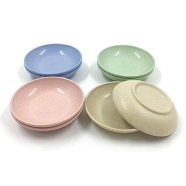 Imagem de Prato de molho de ketchup de fundo raso de palha de trigo, tigelas de mergulho, pratos de tempero, prato de mostarda para soja, vinagre, ketchup, molho de churrasco, pacote com 8 (multicolorido)