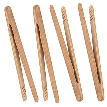 Imagem de Pinça de torrada de bambu, mini pinça de madeira de 17 cm com design antiderrapante, ótima para servir comida/torradeira/pão e picles/açúcar/churrasco, pinças de cozinha pequenas multiuso para salada,