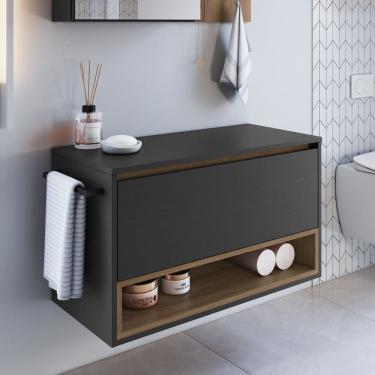 Imagem de Gabinete de Banheiro Suspenso 80cm com 1 Nicho 1 Toalheiro 1 Porta Mel/Grafite