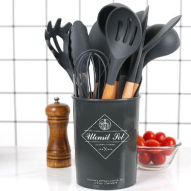 Imagem de Kit Silicone Utensílios de Cozinha Conjunto 12 Pcs. PRETO - PRETO 12PC