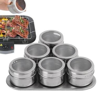 Imagem de Kit 06 Portas Condimento Tempero Inox Magnético Imã Geladeira - TEMPER