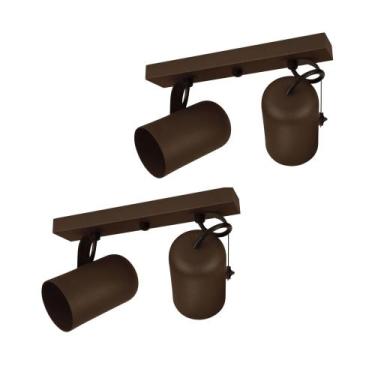 Imagem de Kit 2 Luminárias Teto Trilho 2 Spots Direcionáveis Marrom - Preludio