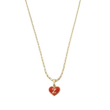 Imagem de  Colar Cordão Corrente Feminina Pingente Coração do Amor Letra Inicial