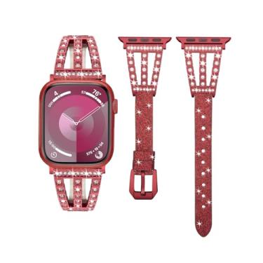 Imagem de Pulseira brilhante compatível com Apple Watch séries 10, 9, 8, 7, 6, SE, 5, 4, 3, 2 e 1 de 38 mm, 40 mm, 40 mm, 41 mm, 42 mm, 44 mm, 46 mm, 46 mm, 49 mm, ultra ultra 2 (vermelha)