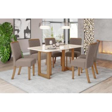 Imagem de Mesa de Jantar Yara 160 C. Vidro 6 Cad. Malu Amendoa - Henn - LM DECOR