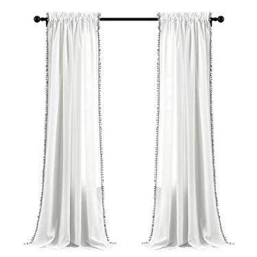 Imagem de Lush Decor, Cortina de pompom cinza | Painel de janela texturizado, cor lisa estilo chique para sala de estar, sala de jantar, quarto (único), 213 x 50 brancos, 213 x 127 cm