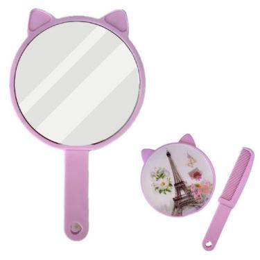 Imagem de Espelho De Mão 2em1 com Pente Gatinho para Maquiagem - Equipe F, Roxo