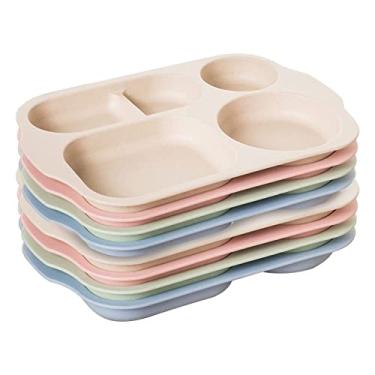 Imagem de Cheeren - Conjunto de 8 pratos de plástico com divisórias para crianças e adultos, com 5 compartimentos cada, para refeições separadas em churrascos, micro-ondas e lava-louças