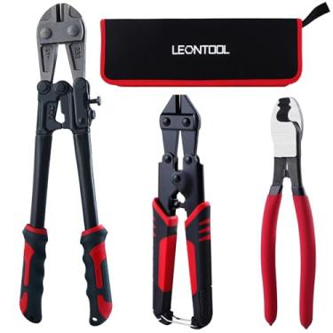 Imagem de LEONTOOL Conjunto de alicates de 3 peças, cortador de parafuso resistente de 35,5 cm, mini cortador de parafuso de 20 cm, cortador de cabo de fio de 20 cm com bolsa de armazenamento, lâmina CR-MO para