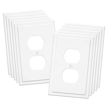 Imagem de Placa de parede decorativa de borda moderna de 1 gangue para interruptores de luz, interruptor inteligente, GFCI, reguladores, receptáculo, tomada USB (pacote com 10, duplex único)
