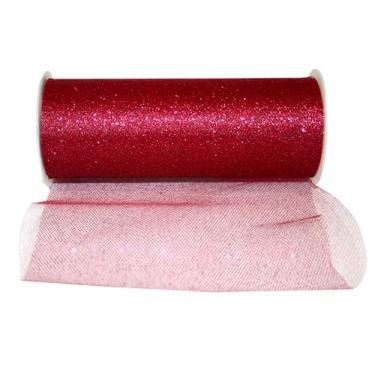 Imagem de Reliant Ribbon Fita de tule com glitter 3, 15 cm x 25 jardas, escarlate