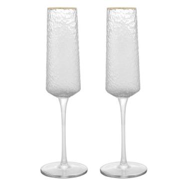 Imagem de Conjunto de 2 Taças de Champanhe de Cristal Martelado com Fio de Ouro 