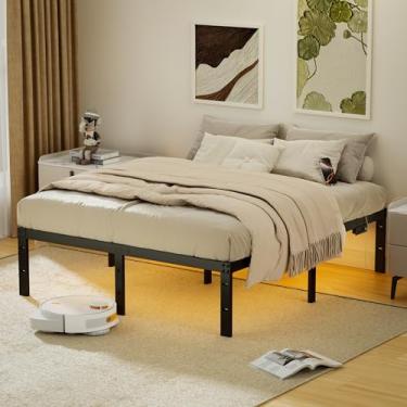 Imagem de qimamo Estrutura de cama de metal de tamanho completo de 45,7 cm com luzes LED, estação de carregamento USB e tipo C, plataforma de aço resistente de 45,7 cm, sem necessidade de mola box