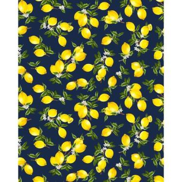 Imagem de Tecido Tricoline Estampado Limão Siciliano Fundo Marinho - 1,50m de La