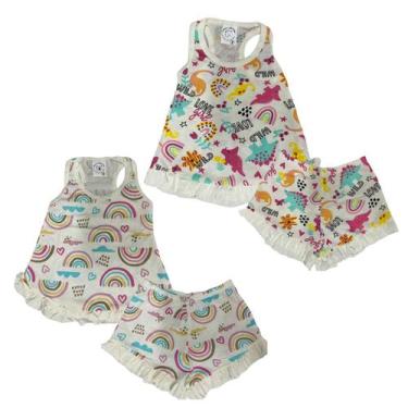 Imagem de Kit 2 Pijama Baby Doll Menina 100% Algodão Confortável Verão - Mundo d