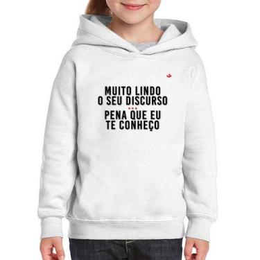 Imagem de Moletom Infantil Muito lindo o seu discurso - Foca na Moda, Branco, 8