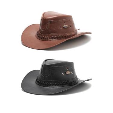 Imagem de Kit 2 Chapéu Country Em Couro De Cowboy Boiadeiro - Sertão, Cacau, Pre