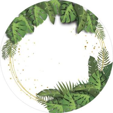 Imagem de Painel de Lona Redondo Costela de Adão Folhas Tropicais e Aro Dourado 