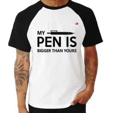 Imagem de Camiseta Raglan My pen is bigger than yours - Foca na Moda, Branco, Pr