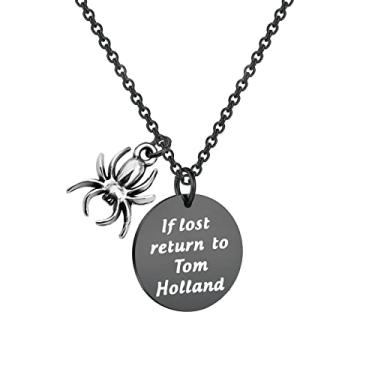 Imagem de BNQL If Lost Return to Tom Holland Colar Aranha Colar Presente para Filho, Large, Aço inoxidável