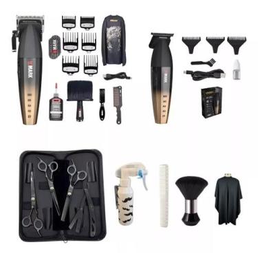 Imagem de Kit Barbeiro Wmark Maquinas Gold Ng 2038  Ng 325  Tesouras Cor Preto 1