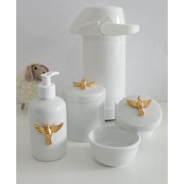 Imagem de kit Higiene Bebê K021 Potes Cotonete Coroa Dourado Algodão Limpeza Por