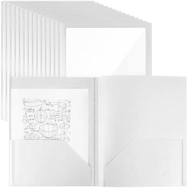 Imagem de Teling 24 pastas de plástico com bolso frontal transparente e suporte para cartão de visita, 2 bolsos, pastas de papel de plástico tamanho carta para material de escritório escolar de negócios