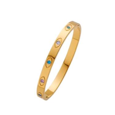 Imagem de Pulseira feminina olho grego dourada em aço inoxidável à Prova D'água/Bracelete amuleto