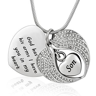 Imagem de Colar unissex com pingente de urna de cinzas memorial asa de anjo memorial, God has you in his arms I have you in my heart, Metal