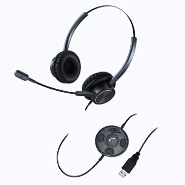 Imagem de Fone de ouvido USB com microfone com cancelamento de ruído, fone de ouvido binaural para PC com lembrete de chamada e indicador de luz ocupada para telefone softphone Skype, microfone profissional