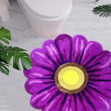 Imagem de Lacomfy Tapete floral 1,5 m redondo em forma de margarida, tapete de banheiro de pelúcia, círculo, tapete de banheiro, capacho fofo para sala de jogos, lavável e felpudo tapete de cozinha para chão,
