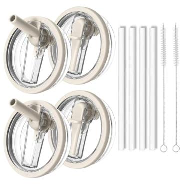 Imagem de Pacote com 4 tampas de copo de canudo flip-top de substituição de 1,134 g para Stanley Quencher, tampa de copo Stanley à prova de vazamento tampas de copo reutilizáveis à prova de vazamento (branco