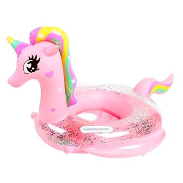 Imagem de Boia Unicórnio Infantil Piscina Bebê Bote Inflável com Pezinho Crianças 6 Meses à 3 Anos