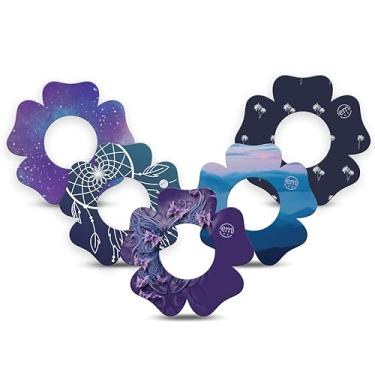 Imagem de ExpressionMed Adesivos CGM para Libre 2 e Lingo (pacote com 5) - Feito nos EUA, à prova d'água, não desfia, fitas de sensor CGM pré-cortadas (pacote sortido Dreamy Escapes - Formato de flor)