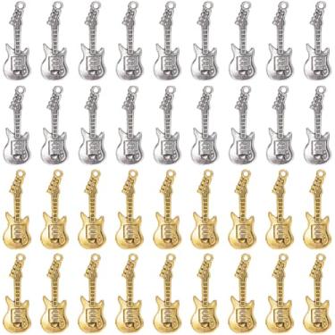 Imagem de SUNNYCLUE 1 caixa com 100 pingentes de guitarra, pingentes temáticos de música, vintage, antigo, concerto, ouro, prata, liga de prata, pingentes para fazer joias, berloques, colar, pulseira, brinco,