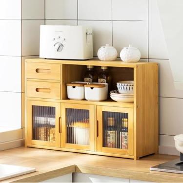 Imagem de Armário de armazenamento de mesa de cozinha armário de cozinha aparador bancada armário de armazenamento rack de cozinha armário de armazenamento de pratos multicamadas rack de armazenamento de