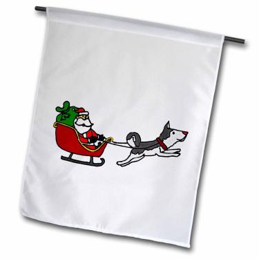 Imagem de 3dRose fl_222127_2" Bandeira engraçada de Papai Noel no trenó puxado por Husky siberiano para jardim, 45 x 68 cm