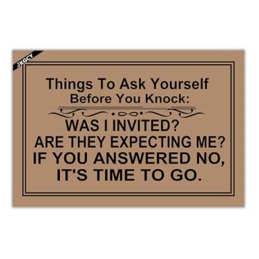 Imagem de JKGCY Tapete de boas-vindas capacho de porta ao ar livre, coisas para se perguntar antes de bater, tapete de boas-vindas para porta da frente, tapete de cozinha engraçado 60 cm x 40 cm